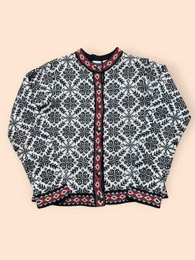 Vintage 1990s LL Bean Women's Nordic Sweater Cardigan Snowflake Extra Small Vtg